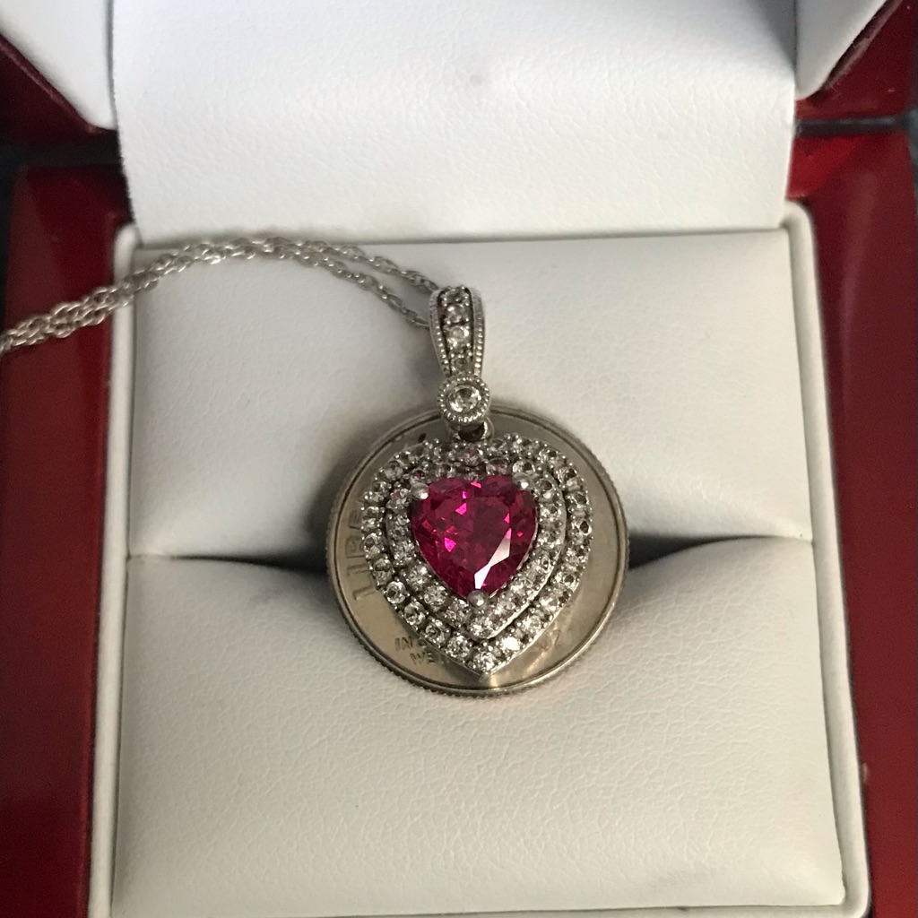 Ruby Red Heart Pendant And Sterling Chain